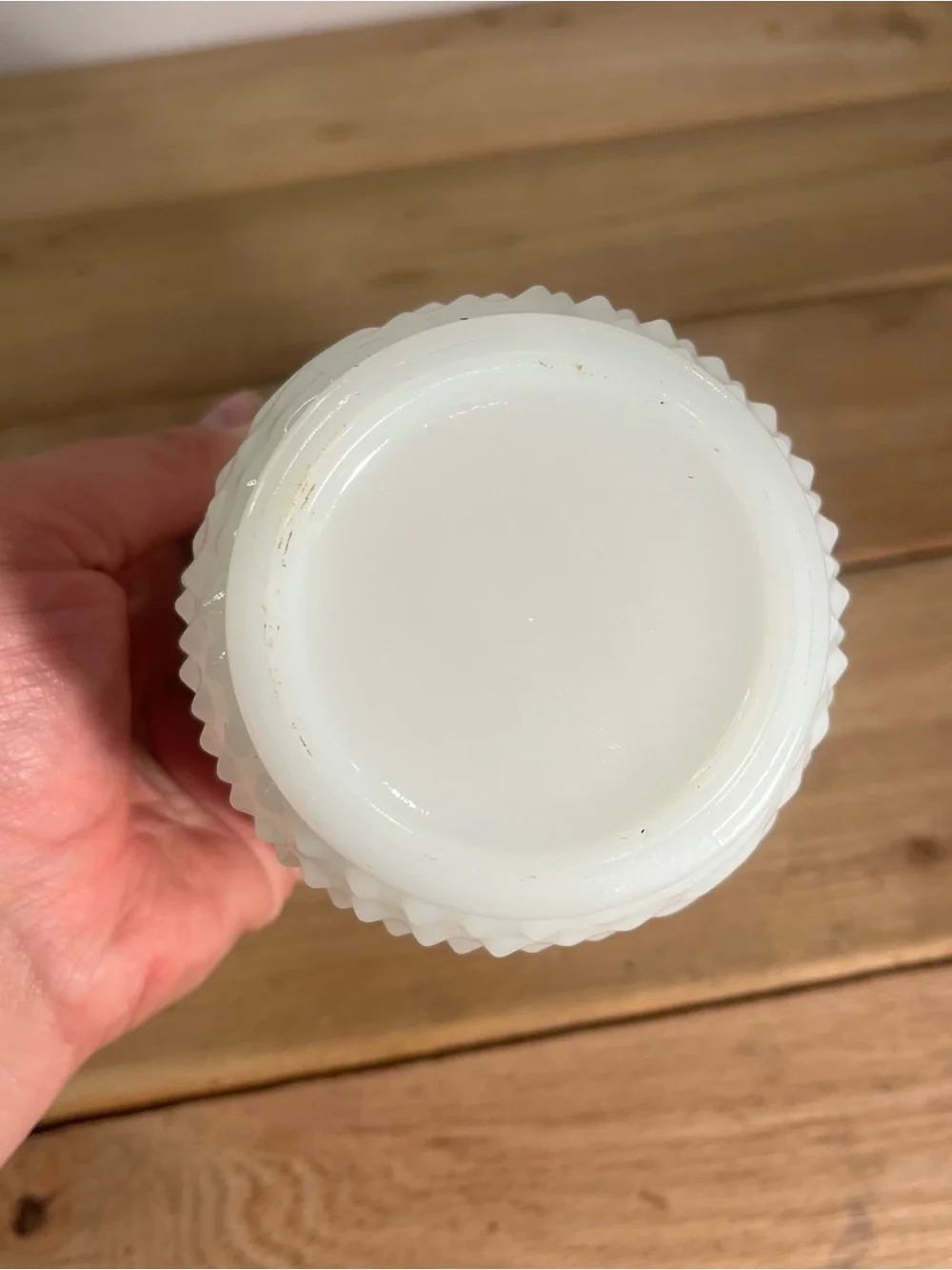 Vintage Fire King Milk Glass Hobnail & Bars Planter Vase Oven Ware 4.5” USA.